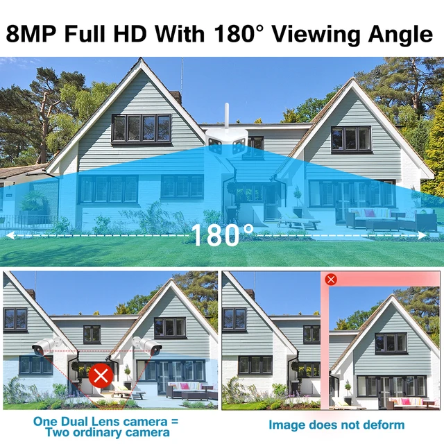 8MP 4K WIFI Dual Lens Panoramic Fixed Camera 180° Wide Viewing Angle Outdoor AI Human Detection Security Camera Video intercom 2