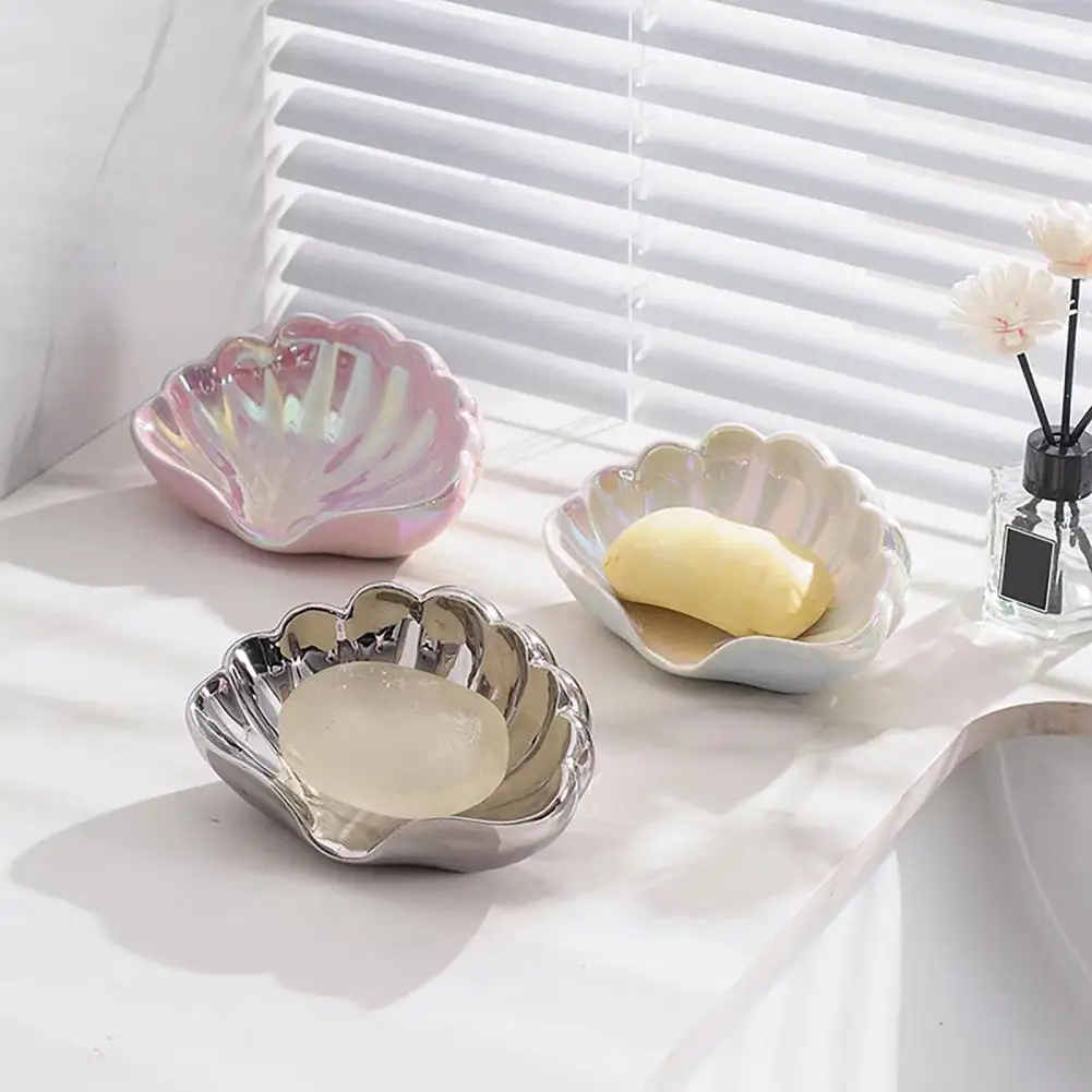 Ceramic Soap Holder Tray Self Draining Non-Slip Design Sea-Shell Cheese Shaple Multipurpose Storage Tray Bathroom Accessories