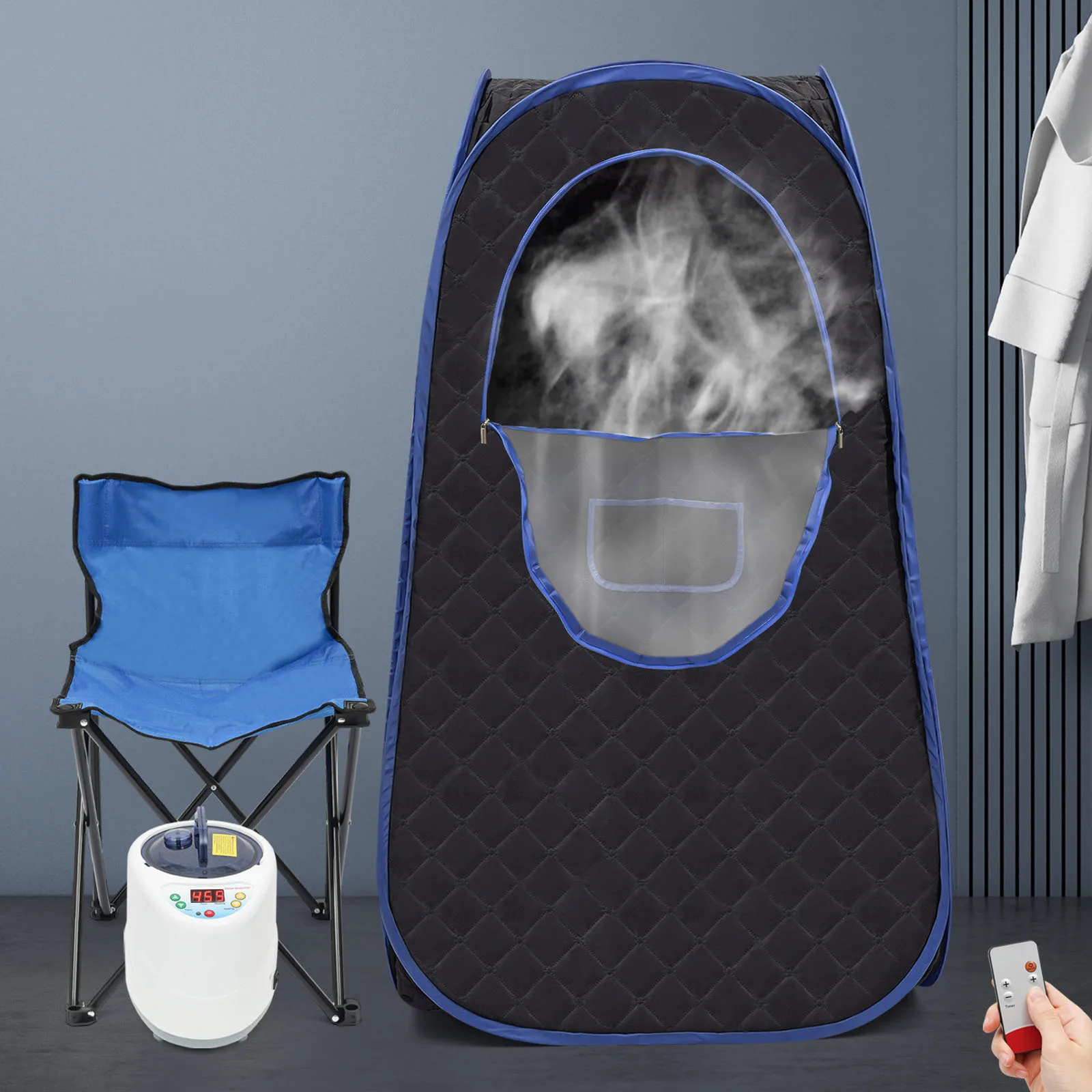 Portable Steam Sauna for Home Spa Sauna Tent Sauna Box with 2L Steamer Remote Control Folding Chair 3
