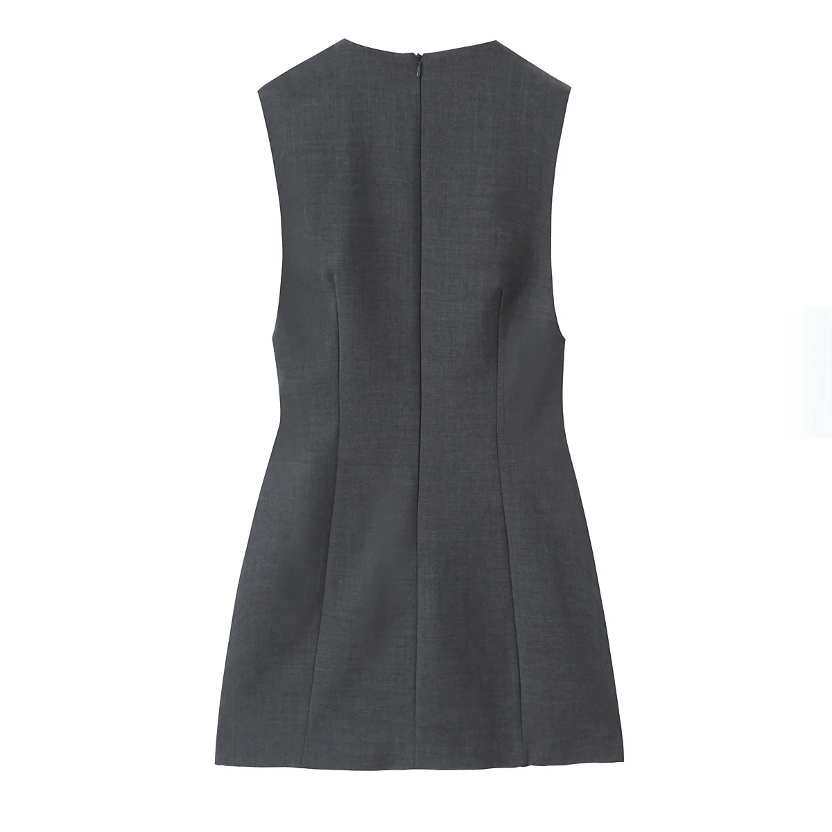 HH Spring Fashion Sleeveless Wool Solid Short Dress Woman Female Elegant Back V-Neck Zipper A-Line Streetwear Mini Dress