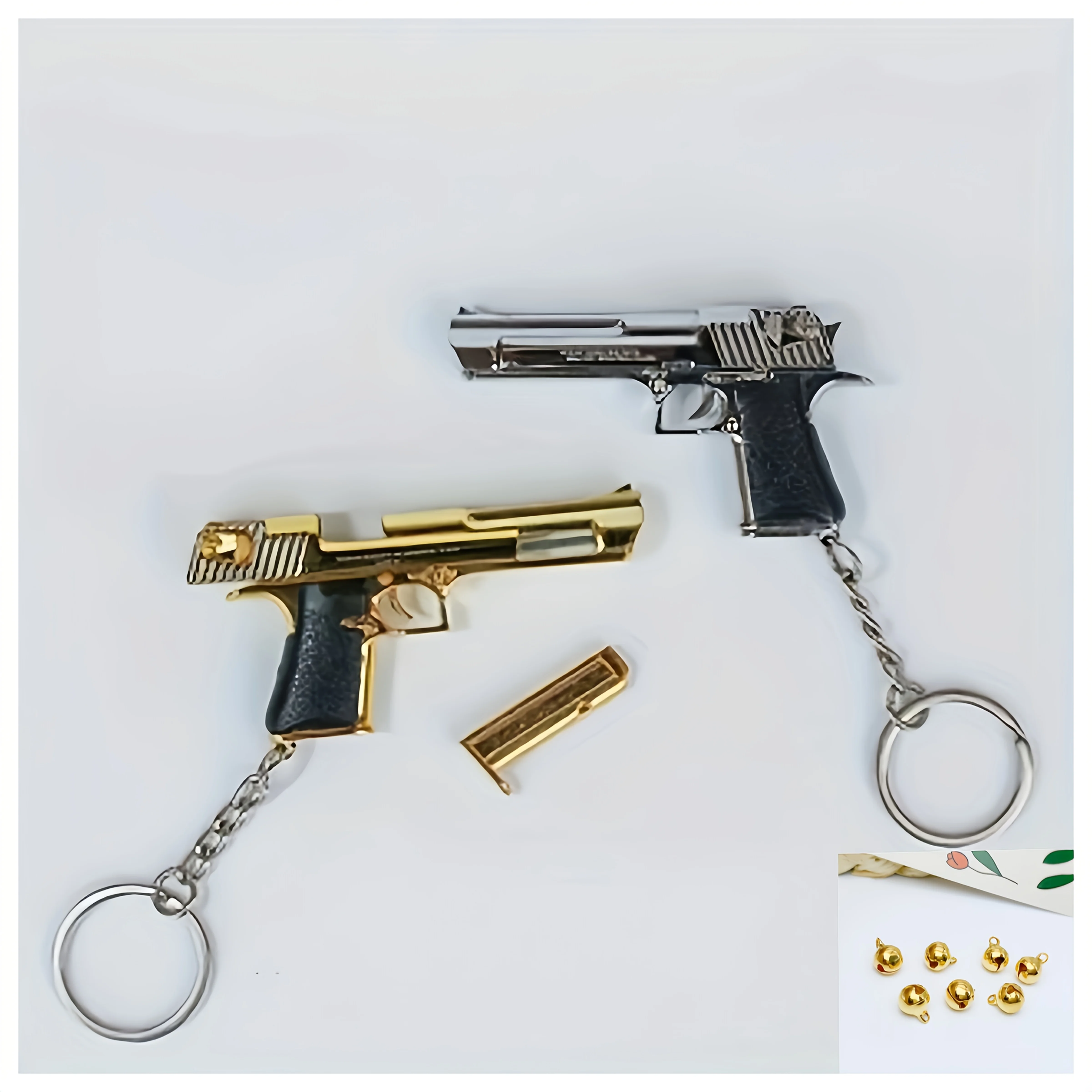 1:4 Desert Eagle Keychain Gun Style Alloy Detachable B13 Sports Key Ring with 2 Bells Backpack Decor Gift for Men Women