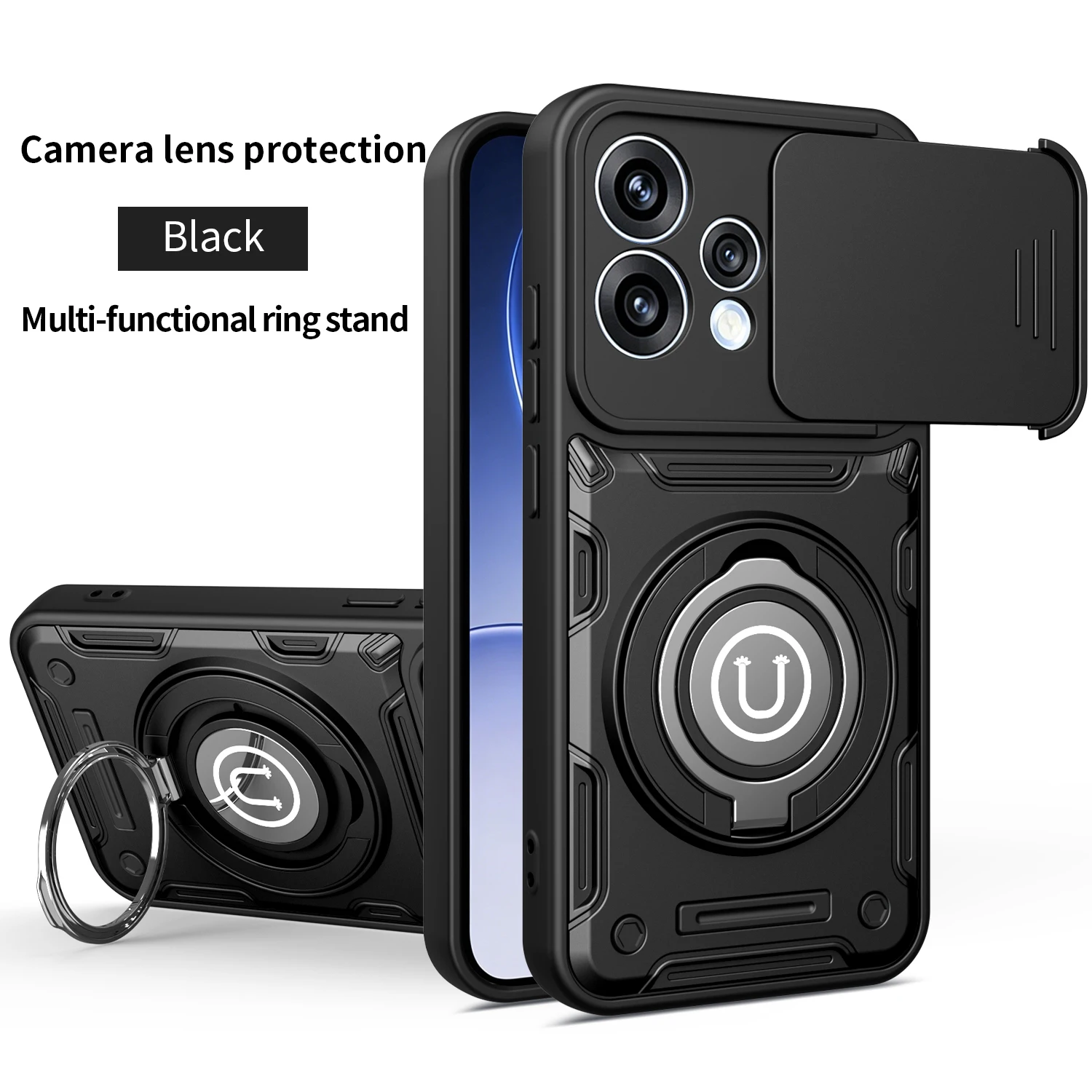 Shockproof Bracket Case with Magnetic Cover and Lens Protection