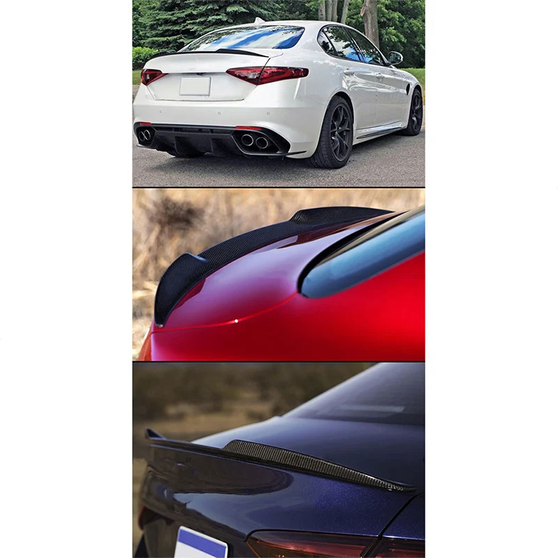 V Style Rear Lip Spoiler Compatible with 2017-2021 Alfa Romeo Giulia Quadrifoglio Carbon Fiber Look Rear Spoiler Rear Tail Wings