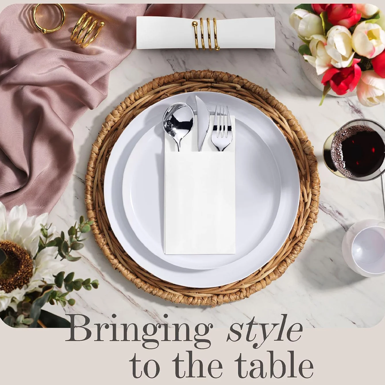 50pcs Dinner Napkins with Flatware Pocket-Prefolded Guest Towels, Paper Linen Feel for Weddings, Events, Kitchen & Daily Use