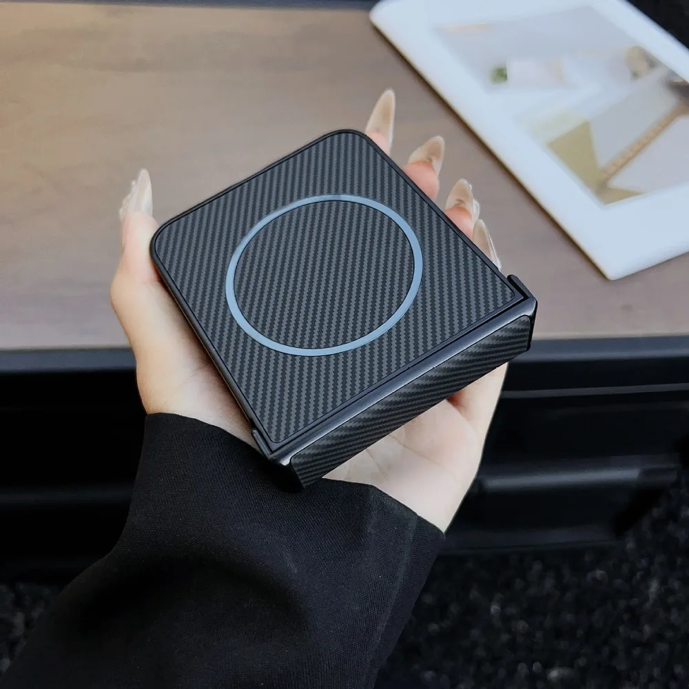 Enhanced Carbon Fiber Texture Magnetic Case - Anti-Shock Slim Wireless Charge with Hinge Protection