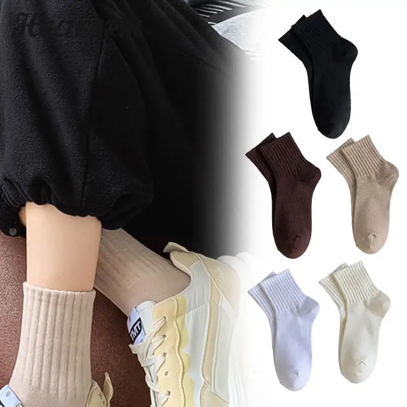 

1Pair Solid Color Short Socks For Women Autumn Breathable Cotton Soft Mid-tube Socks Casual Sports Socks Girl Thin Fresh Socks
