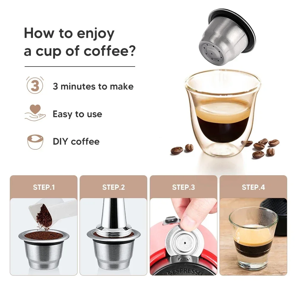 

Стальные Капсулы для дозирования, многоразовый аппарат Nespresso с фильтром для заправки капсул, из нержавеющей стали