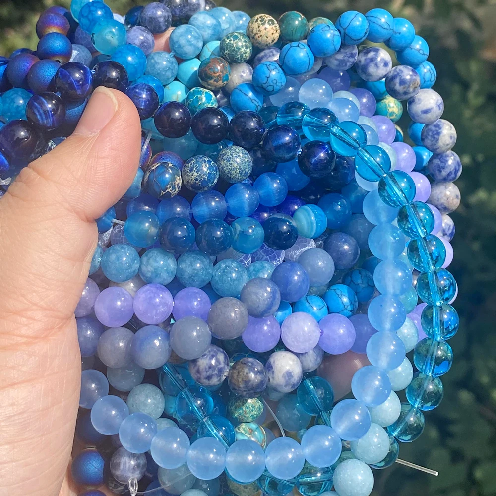 45 Style Natural Stone Beads Blue Chalcedony Crystal Glass