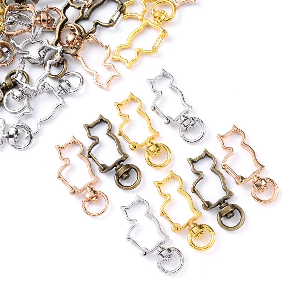 5pcs 17x41mm Katze Form Schlüssel anhänger Karabiner verschluss Haken Schnallen für Halskette Schlüssel ring Verschluss Tasche diy Schmuck machen Zubehör – Detail 1