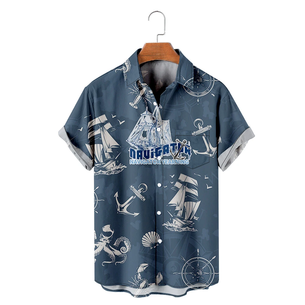 Summer 2022 Men's Sailing Hawaii T-shirt Men's street fashion shirt Sailor comfortable casual short sleeve beach resort men top