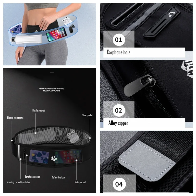 Waterproof Camping Hiking Belt Bag with Water Bottle Sport Phone Bag Fanny Pack Gym Fitness Marathon Running Invisible Waist Bag 4
