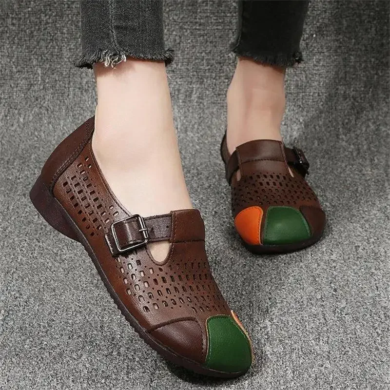 

Женские босоножки в этническом стиле, удобные сандалии с цветной плоской подошвой и низким верхом, лето 2023