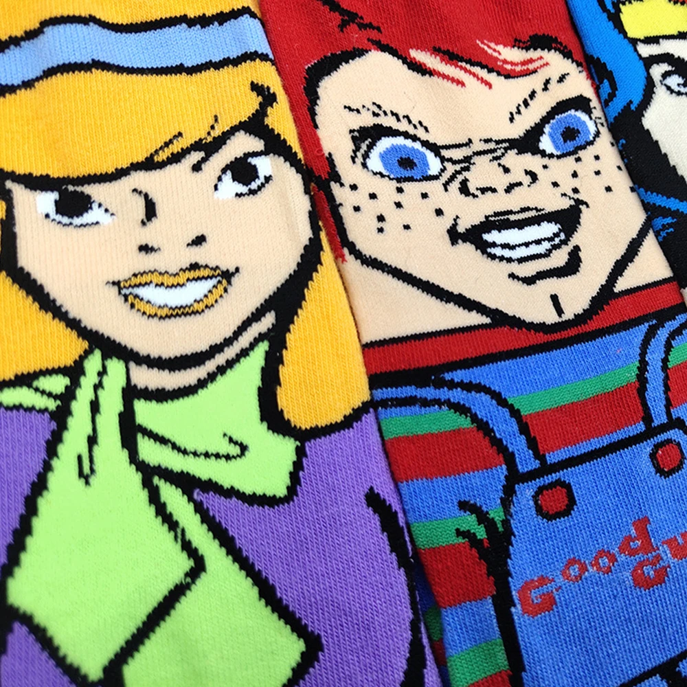 3Pairs Anime Sock Fashion Funny Novelty Hip Hop Cartoon Anime Men Women Comfort Happy Sports Skateboard Cotton Breathable Socks