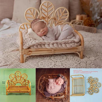 Mobili per fotografia per bambini Panca in rattan intrecciato a mano Fiore Pavone Sedia Letto Bambù Ragazzo Ragazza Posing Culla Accessori per servizio fotografico