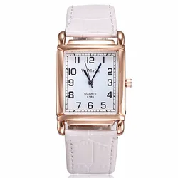 Elegant Women's Quartz Watch with Fashionable Square Dial and PU Leather Strap (White)