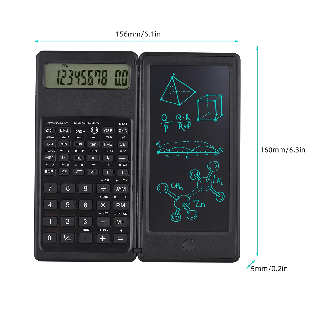2-in-1 접이식 과학 계산기 및 6인치 필기 태블릿, 10비트 기능 LCD 디스플레이, 대학, 사무실, 학생, 교사용