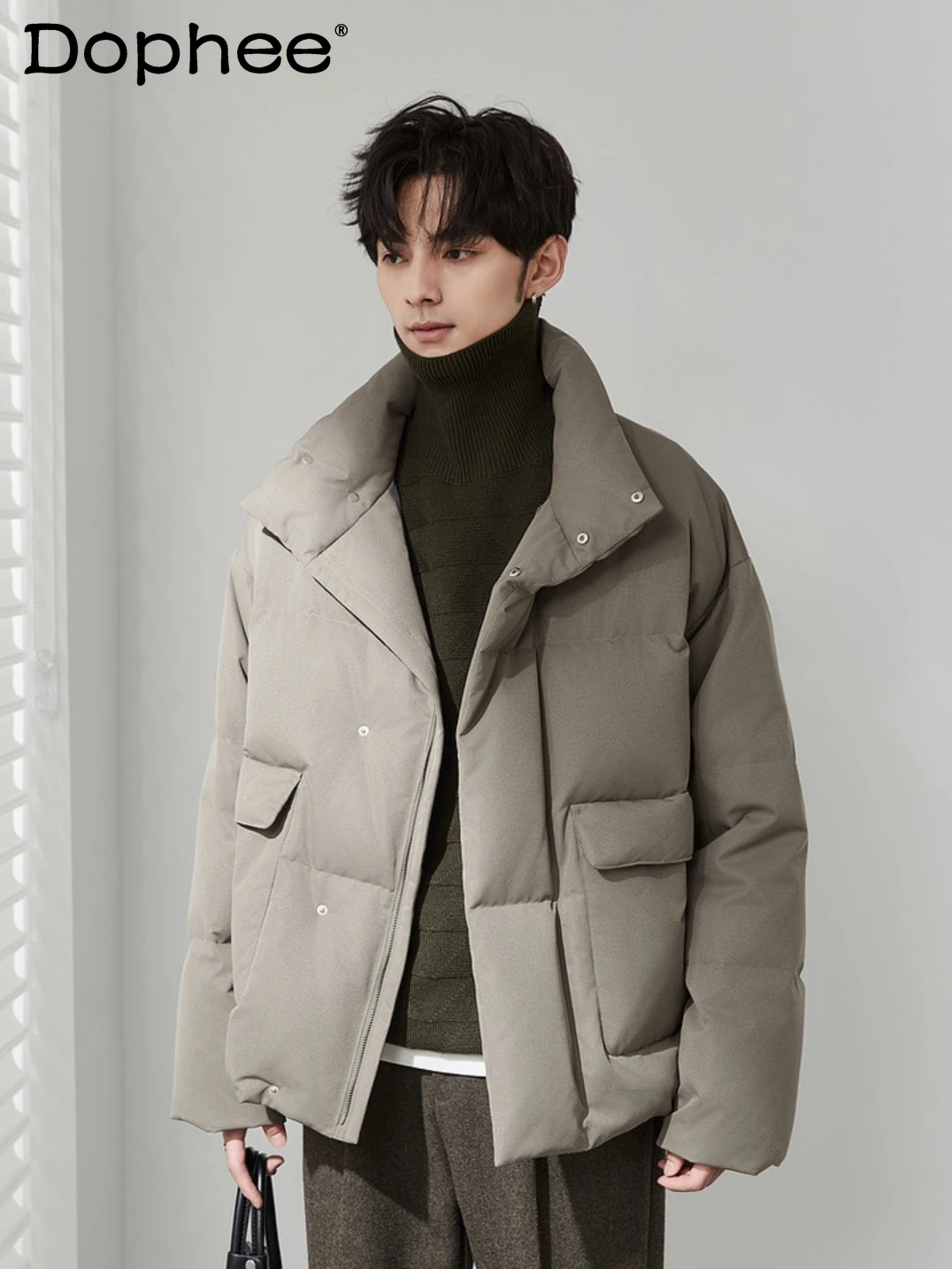 2021 men s autumn jacket winter new youth thickened coat solid color large fashion bread couples college long sleeve white Fashion High-End Large Lapel Down Jacket Men's Loose Late Winter New Long Sleeve Solid Color Thickened White Duck Down Coats