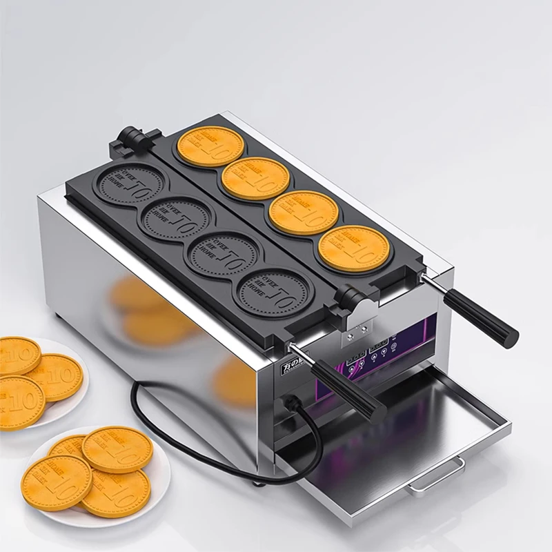 Commercial or Household 4pcs Korean Currency Maker Stainless Steel Electric 220V 110V Gold Coin Waffle Cake Machine 6