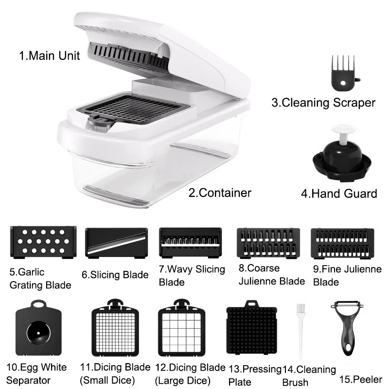 15 In 1 Multi-Functional Food Chopper With Container Vegetable Cutter Kitchen Vegetable Slicer, Grater, And Chopper