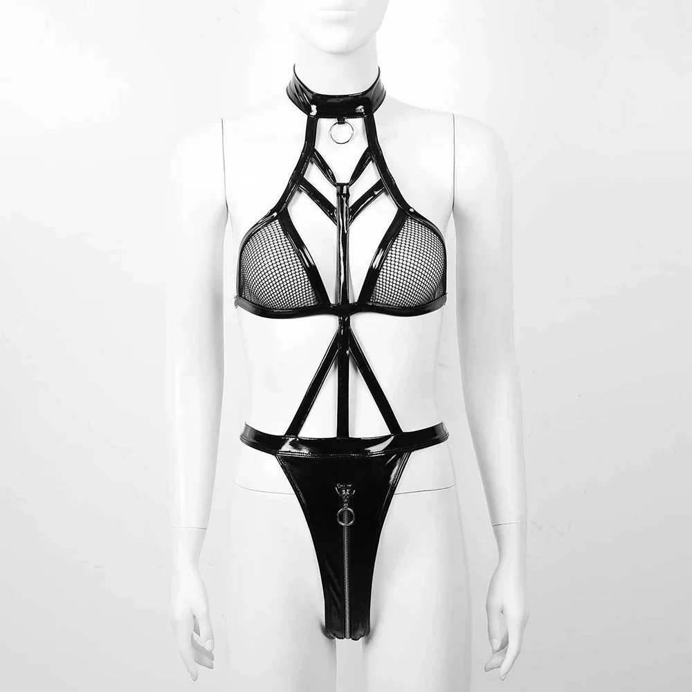 Women Sexy Lingerie Babydolls Dress Underwear PU Leather Dress Erotic Costumes Sex Clothes Dance Clubwear Latex Bodysuits women underwear sexy lingerie