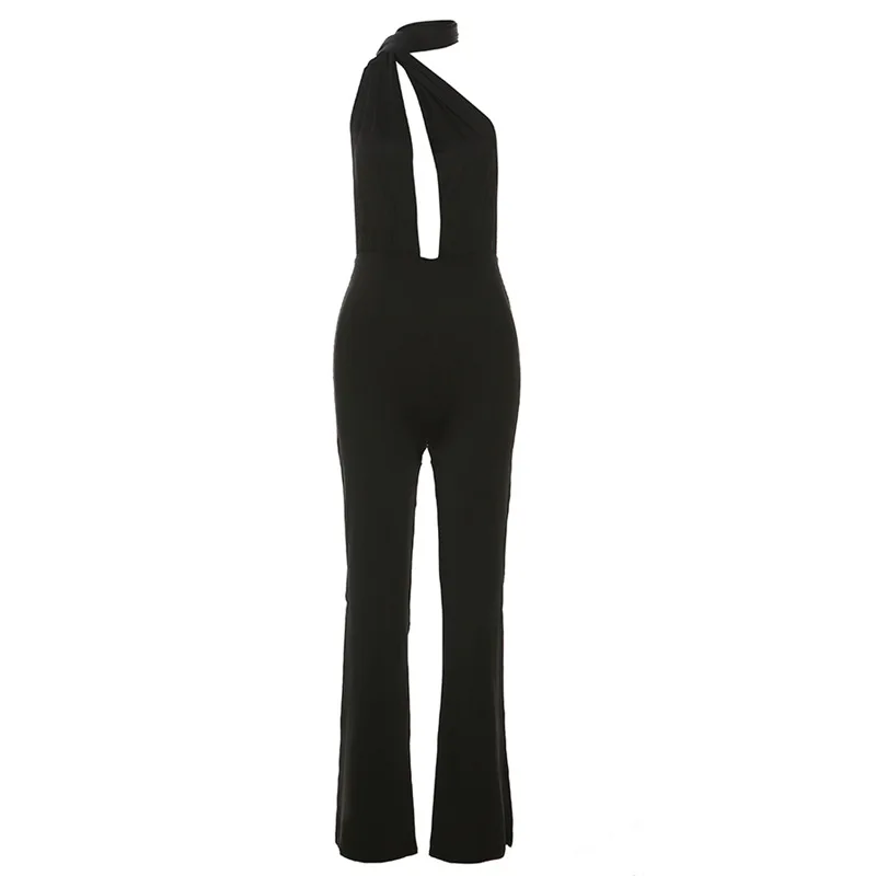 Fashionable Autumn New Women's Clothing Fashionable Halter Sexy Hollow Backless Slim Slimming JumpsuitCok