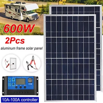 Outdoor Solar Panel 600W 12V Polycrystalline USB Power Portable Rechargeable Solar Cell Solar Generator for Home Lighting Camp 1