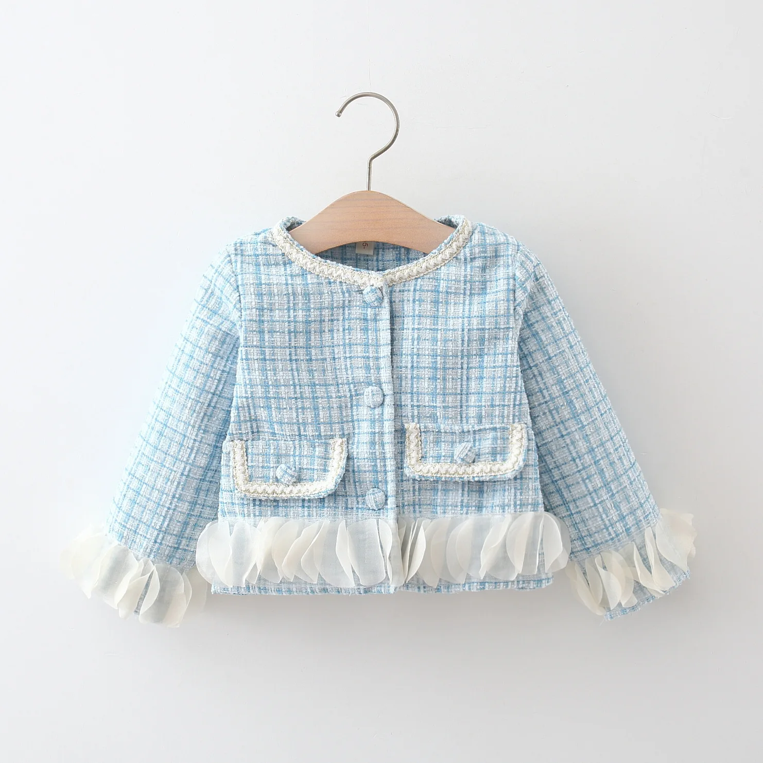 Spring And Autumn Little Fragrant Style Lace Girl'S Coat Cute Girl'S Woolen Outerwear