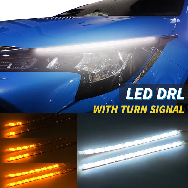 2 PCS LED DRL 12V White Amber Sequential Diamond LED Strips Daytime Running Lights LED Turn Signals for Car 1