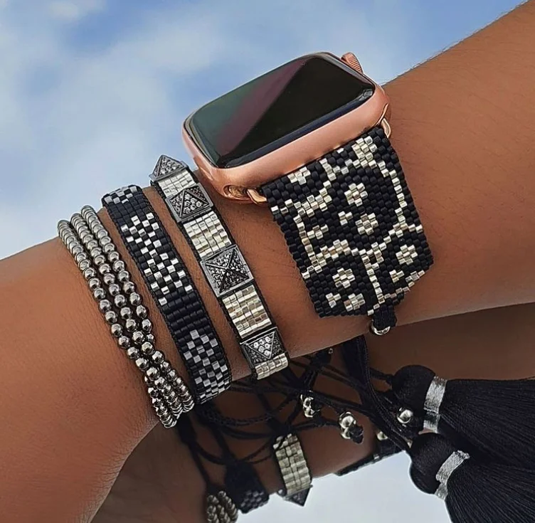 Shinus Hot Selling New Design Luxury Miyuki Beads Band Fitness 38/40 & 42/44 mm Smart Strap for Apple Watch Band