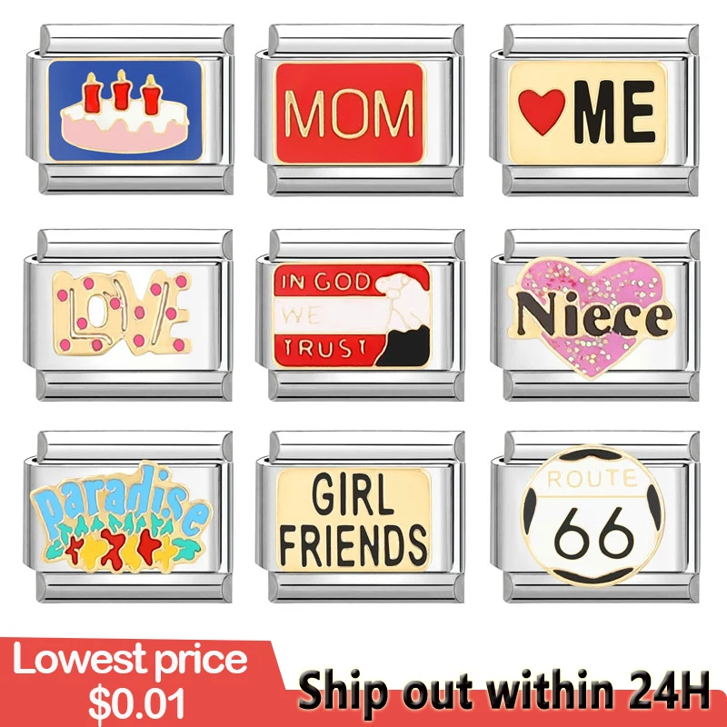 

Personalized Bracelet Accessories Sunflower Swan Stars Butterfly Charm Links Fit 9mm Stainless Steel Bracelet Jewelry DIY Making