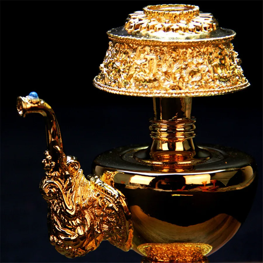 Tibetan Buddhism Supplies Eight Auspicious Symbols High-End Gilt Alloy Biba Pot Water Filter Bottle Holy Sacrificial Vessel 4