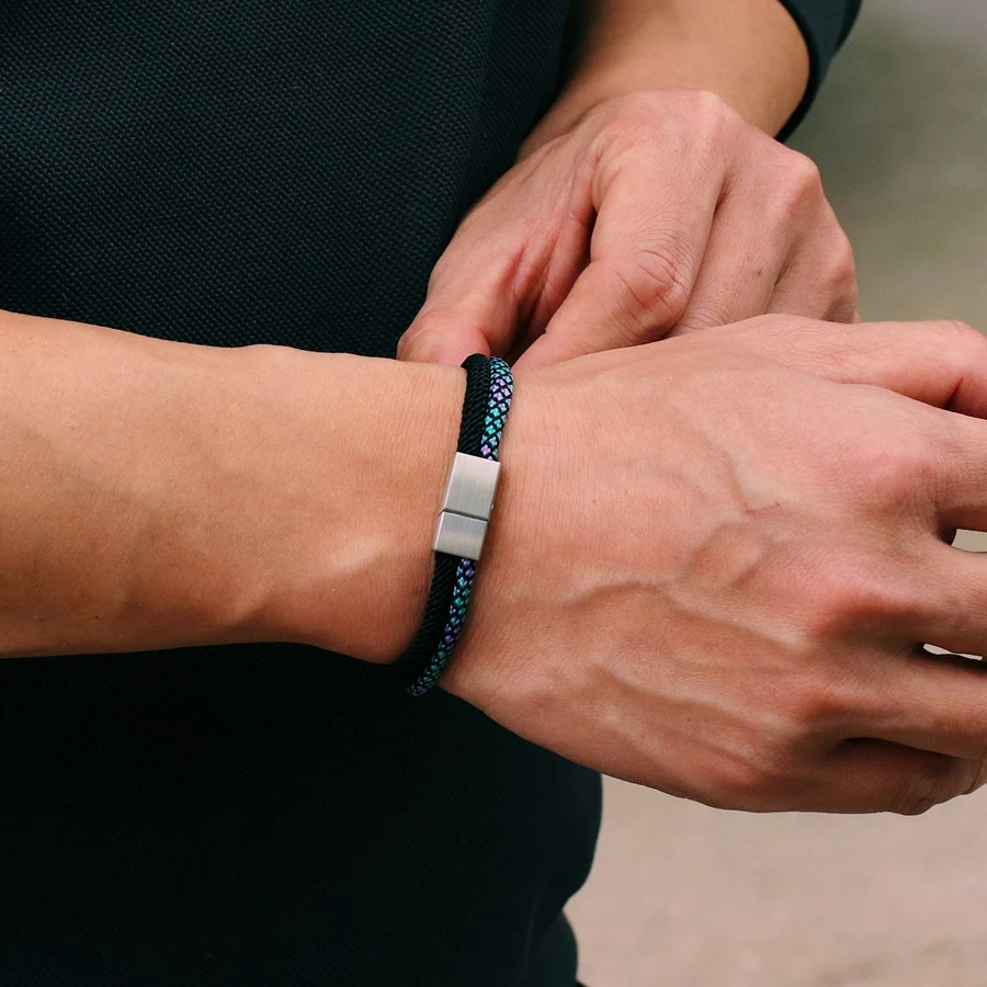 Mens Stainless Steel Paracord Bracelet with Magnetic Buckle