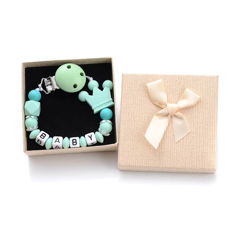 Boxed Personalized Name Baby Nipple Clips Silicone Beaded Soother Pacifier Chains DIY Nursing Toys Anti-Drop Dummy Holder Chain 5
