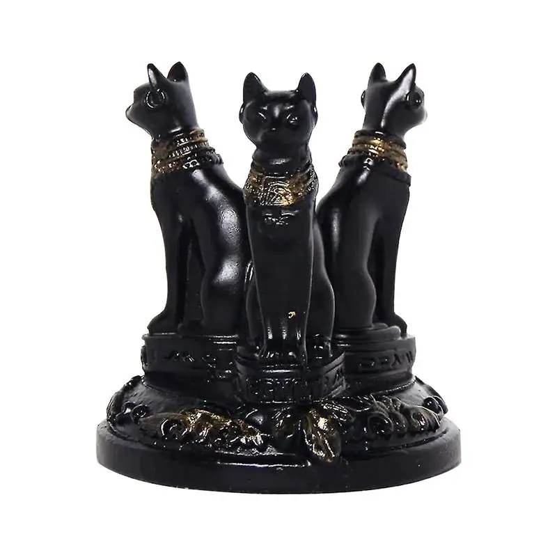 

Egyptian Cat Goddess Statue Mini Crystal Ball Stand Triple Egyptian Cat Goddess Resin Figurines For Home Table Decor Ornaments