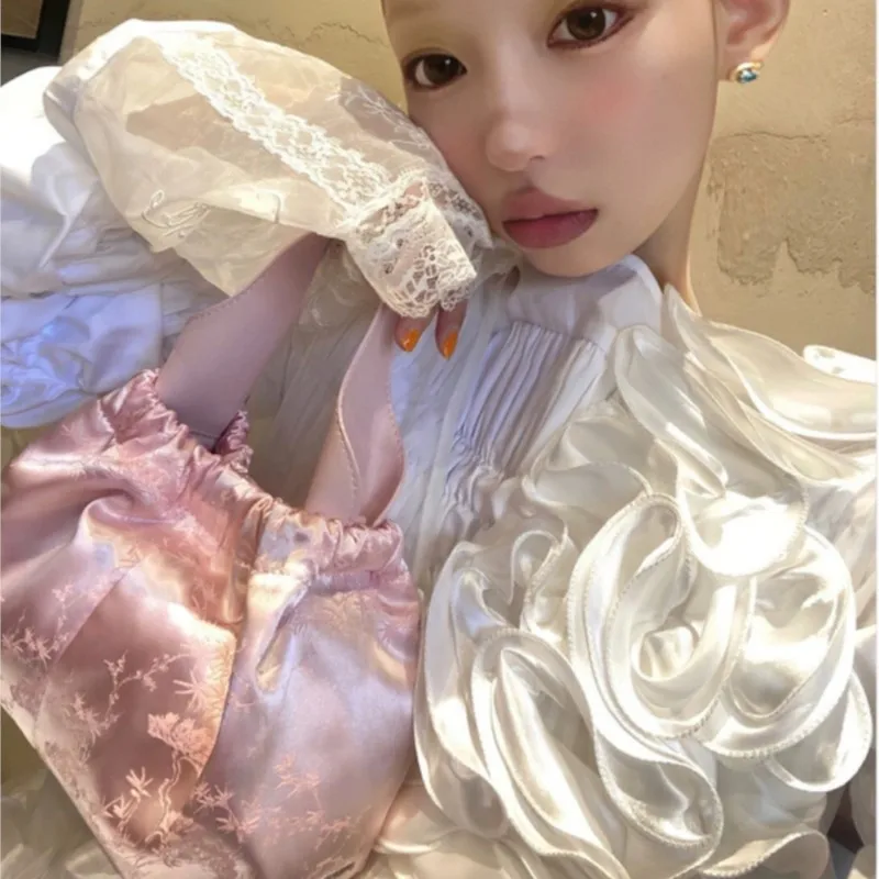 JIAERDI Fairycore Aesthetic Pink Cloud Hand Bag Ladies Summer Chinese Embroidery Handle Shoulder Bags Women 2025 Purse Female