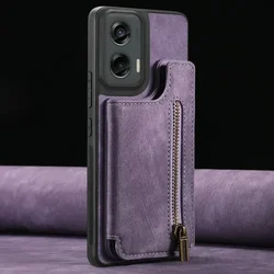 Leather Zipper Wallet Case with Magnetic Card Holder for Moto Edge 50 Pro (PURPLE)