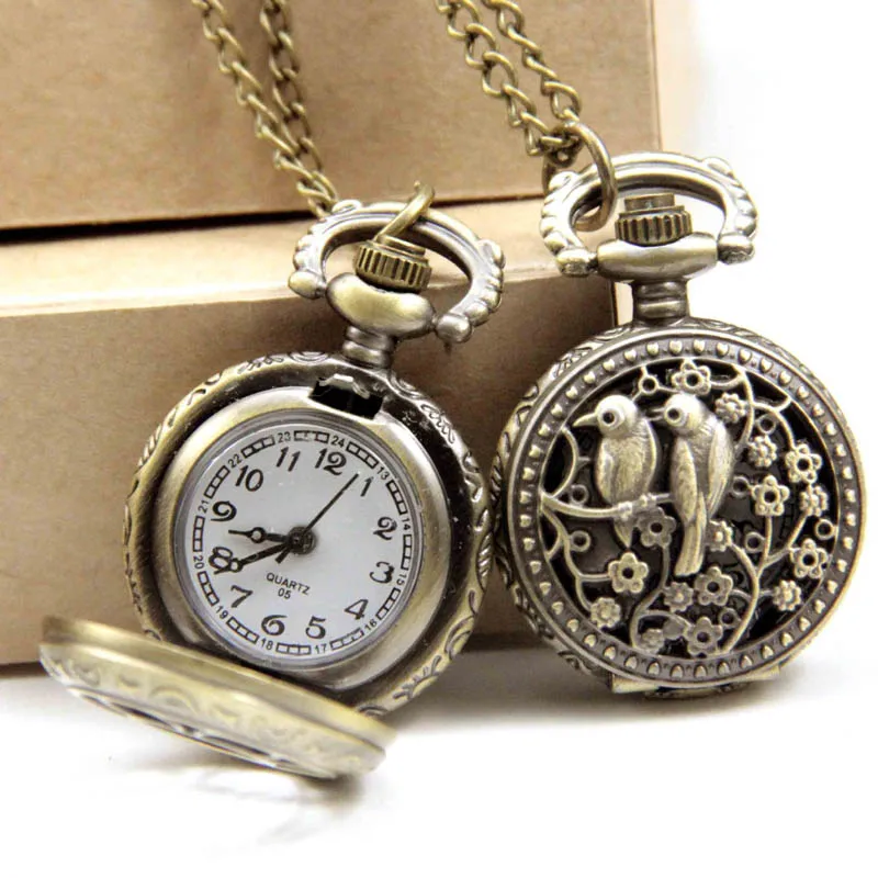 Luxfacigoo Vintage Pocket Small Watch Steampunk Quartz with Chain Hollow Heart thumbnail 3