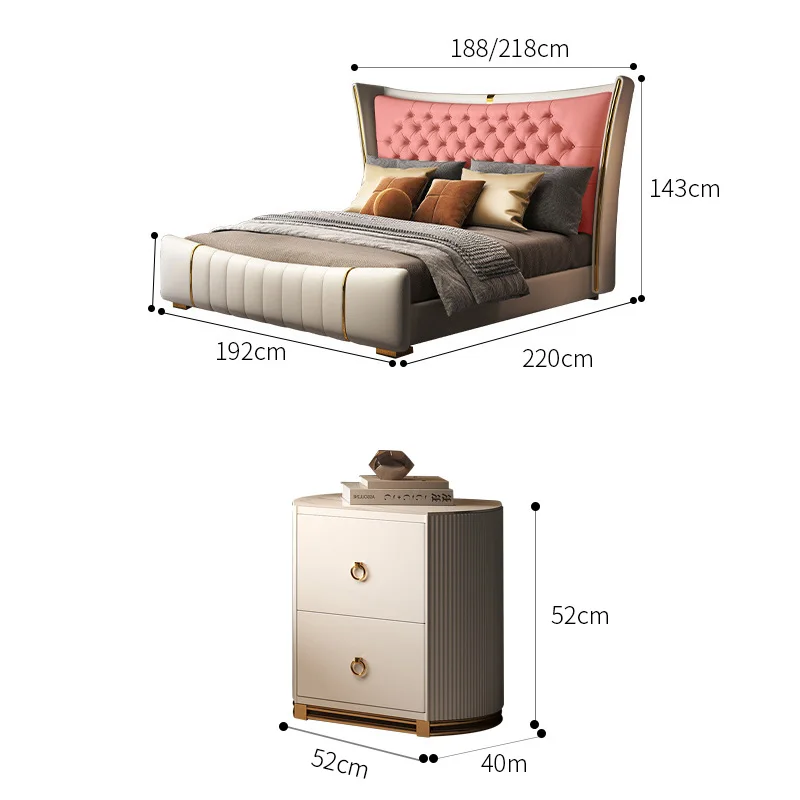 Light Luxury Leather Bed High-End Master Bedroom Wedding Bed 1.5M / 1.8M Large Modern Simple Double
