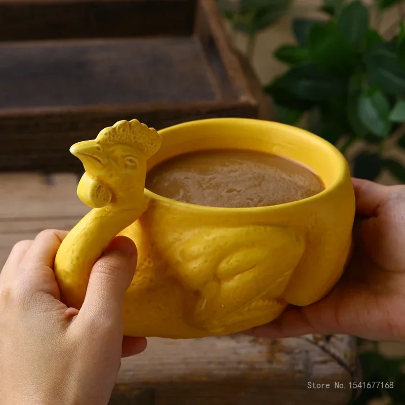 Creative Cartoon Salt-baked Chicken Shaped Ceramic Mug, With Lid, Female Curious Household Items Tea Milk Coffee Cup, 220ML, 1Pc