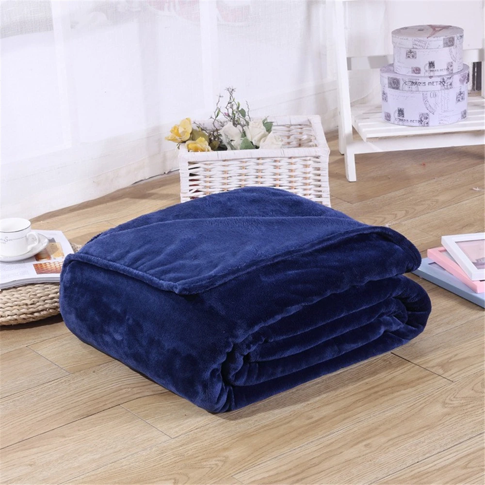 Winter Flannel Blankets For Beds 230Gsm Solid Blue Soft Warm Thin Coral Fleece Bedspread Sofa Cover Faux Fur Plaid Blanket