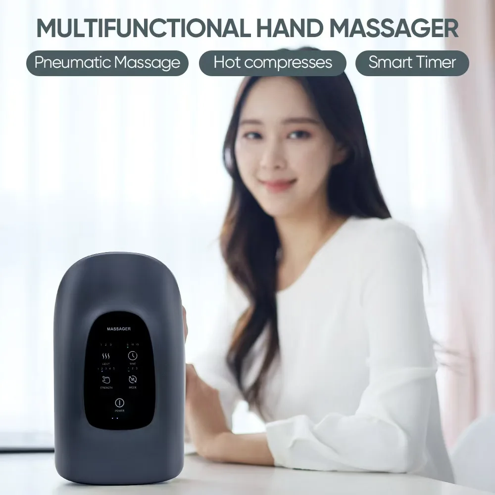 Smart Electric Hand Massage Device Air Compression Heated Palm Finger Massager Spa Relax Pain Relief