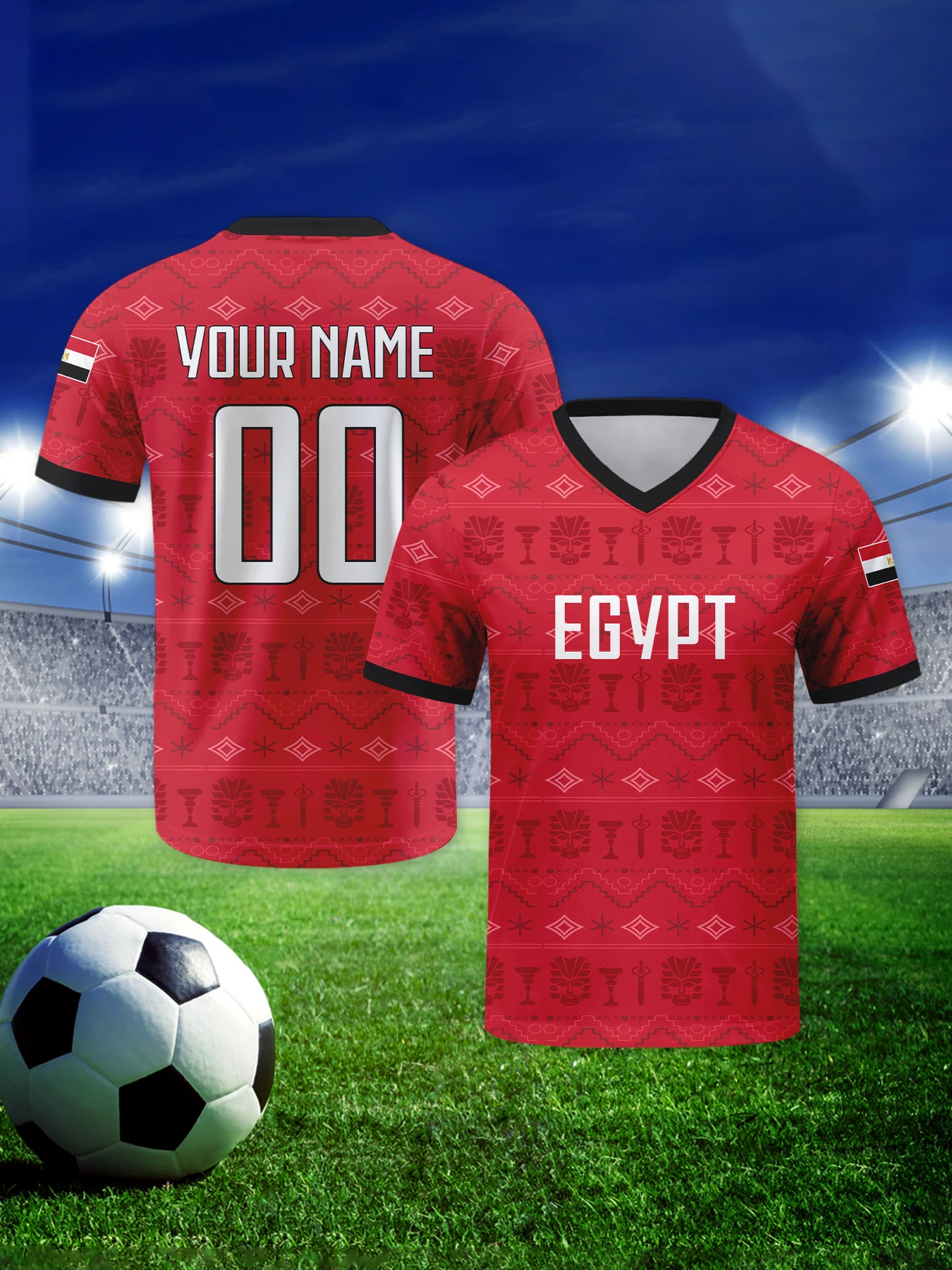 Custom Egypt Football Jersey Personalized with Name Number Breathable V-neck Soccer Team Shirt for Men Youth Women Sc875a6589b2a4bea90323517658e82e7J