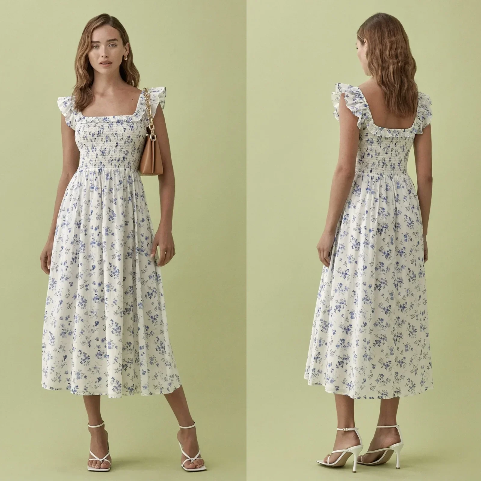 

Женское эластичное платье без рукавов, длинное Хлопковое платье с цветочным принтом и оборками, с квадратным вырезом, лето 100%