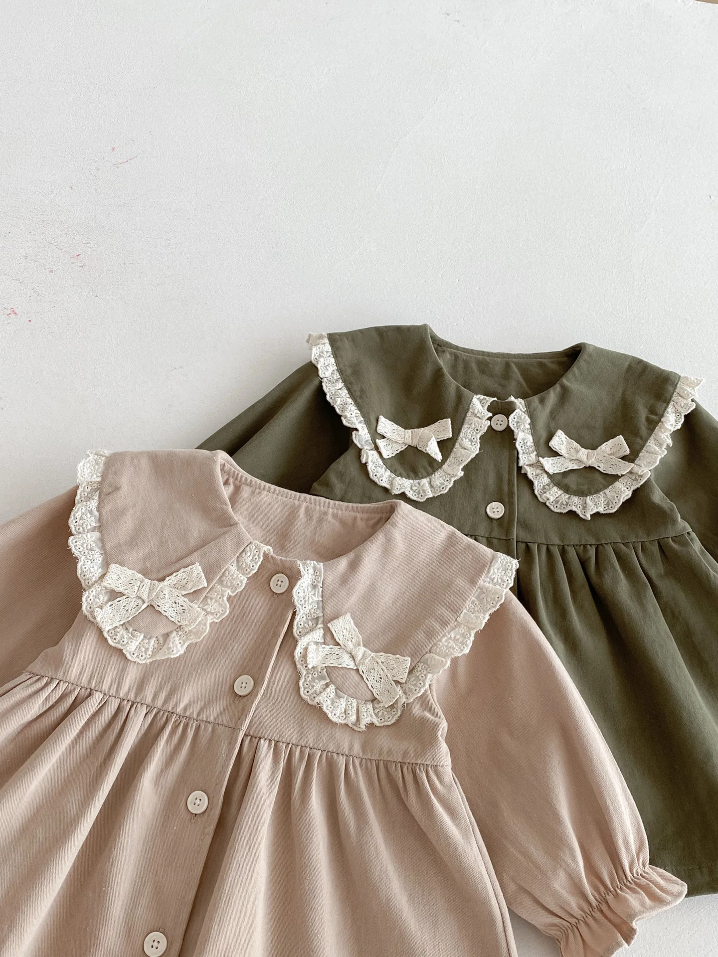 Girls Vintage Lace Collar Long Sleeve Coat