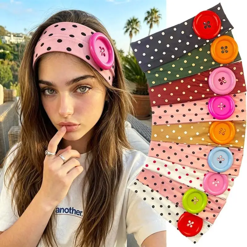 Summer Dopamine Large Button Wave Dot Headband Fashionable Ins Style Elastic Headband Colorful Hair Accessories For Women Girls 4