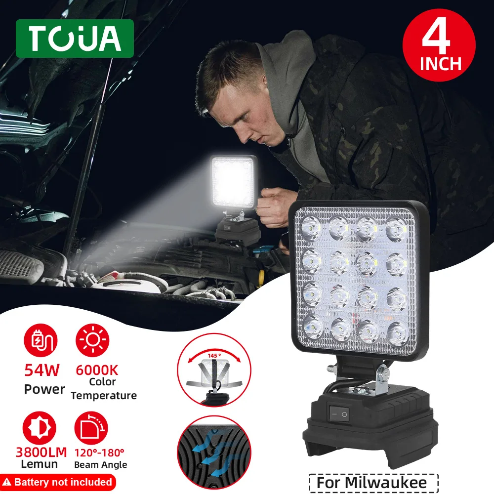 Led Light Fit Milwaukee Battery M18 4In Portable Spotlight Cordless Outdoor Fishing Handheld Emergency Tool Light No Battery