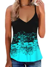 

Women Spaghetti Strap Ladies Blouses Crop Top Floral Print Sleeveless V Neck Casual Vest Sexy Fashion Patchwork Women Tank Top