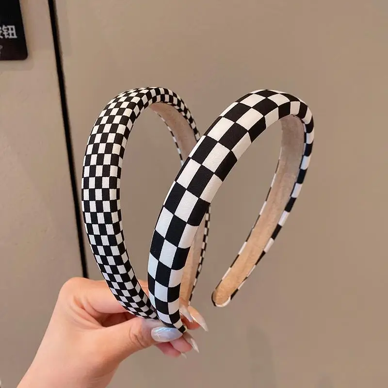 Fascia Per Capelli A Scacchiera Bianca E Nera, Imbottita, Per Donna E Ragazza, Accessorio Moda Natale