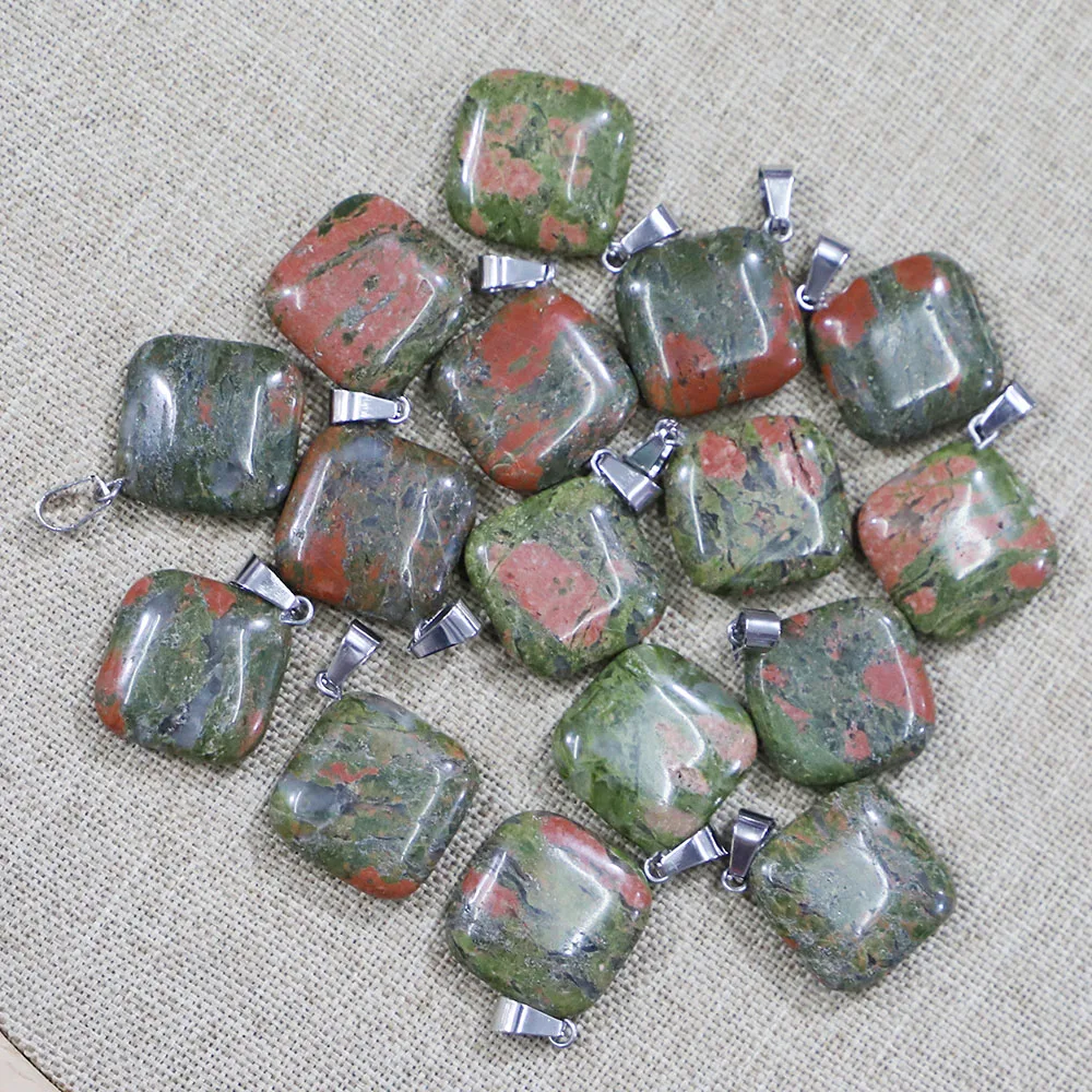 Natural Stone Square Necklace Pendants Crystal Quartz Agates Sodalite Howlite Reiki Charms DIY Jewelry Making Accessories 30Pcs