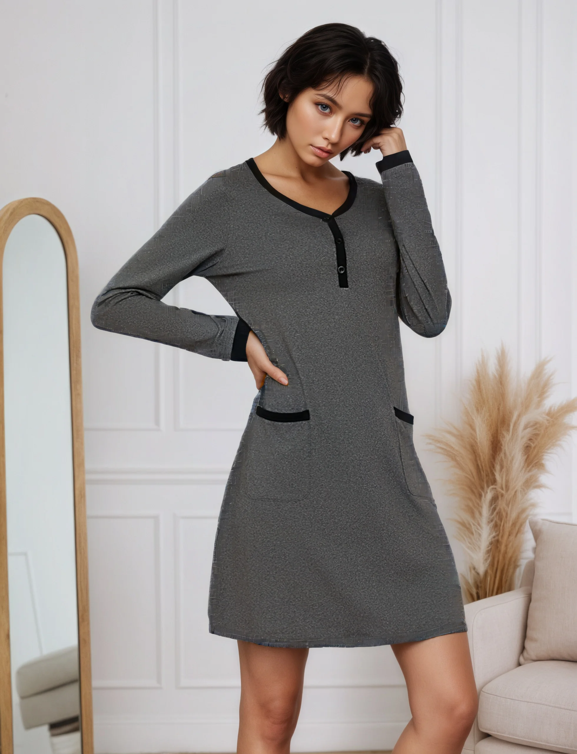 Nachthemd Damen Langarm Baumwolle Nachthemden für Frauen Langes Schlafshirt Spitze Schlafshirt Winternachtwäsche Damen Nachthemd – Detail 1